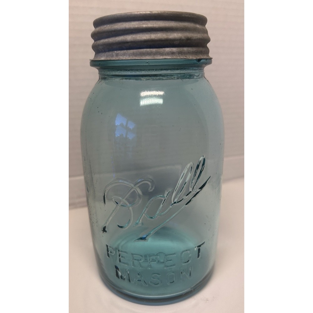 Vtg #8 Aqua Blue Ball Perfect Mason Quart Jar 1923-1933 Zinc Lid